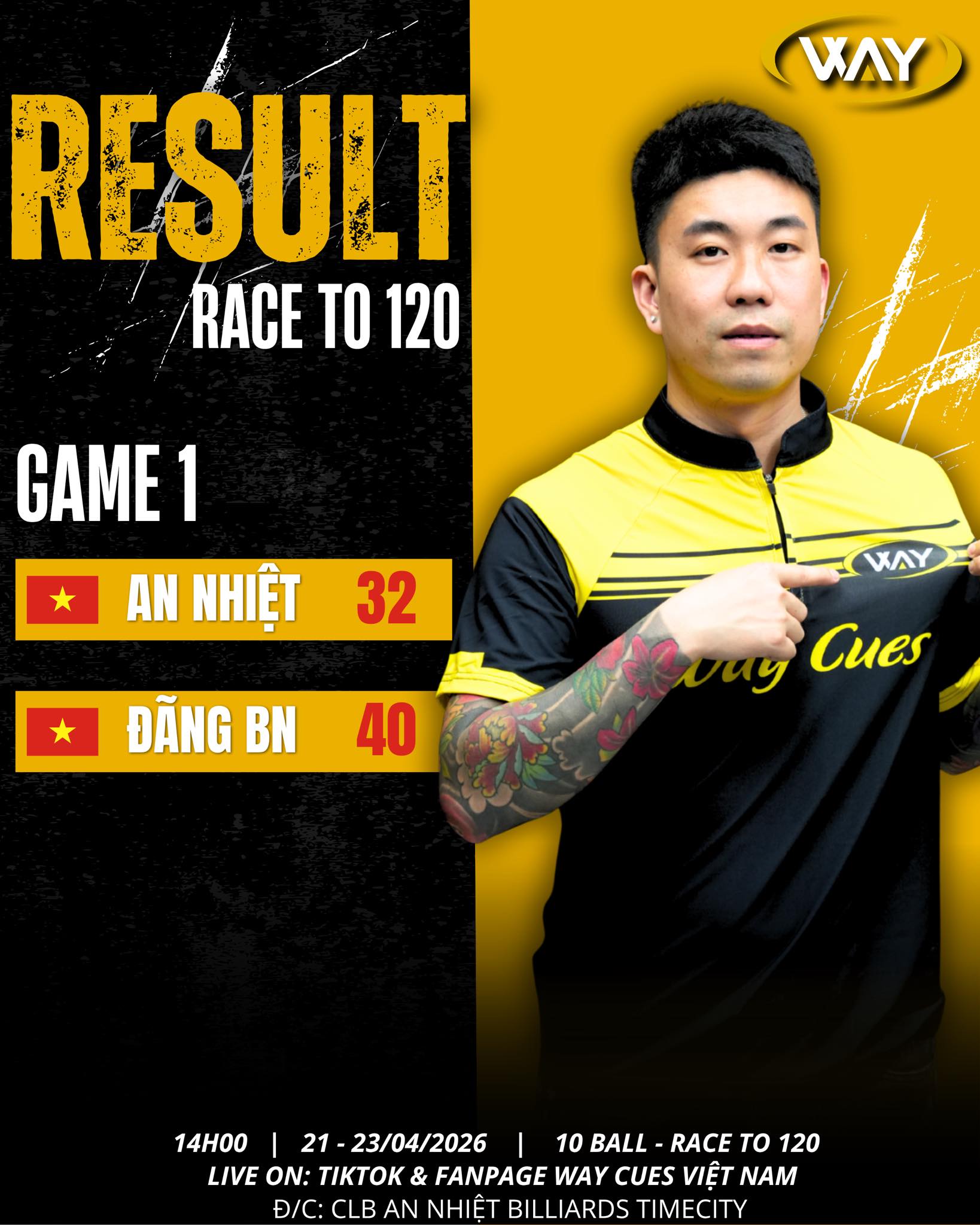 Sự đồng hành giữa thương hiệu Way Cues và cơ thủ chuyên nghiệp An Nhiệt