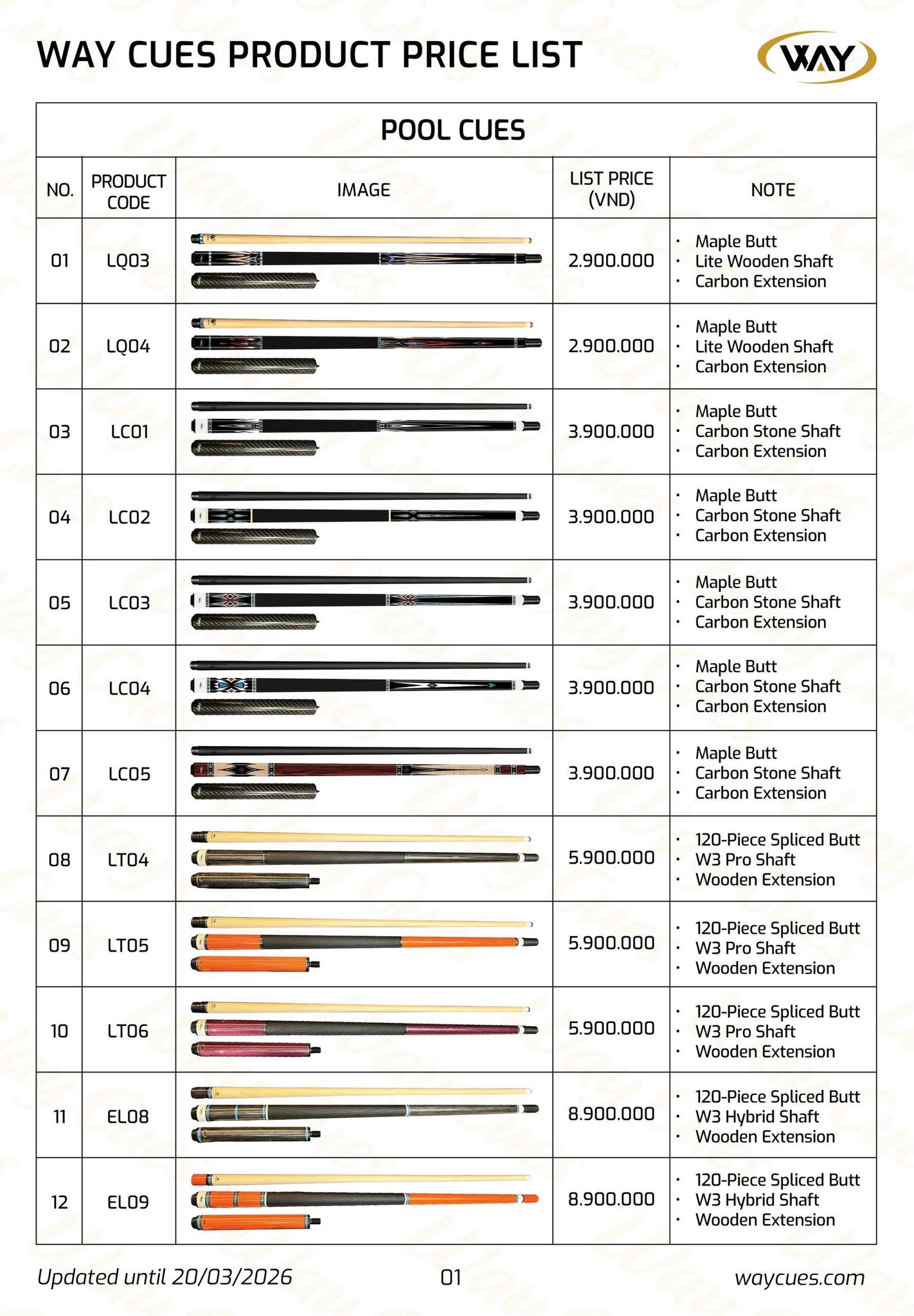 Cấu tạo chi tiết gậy bida Way Cues